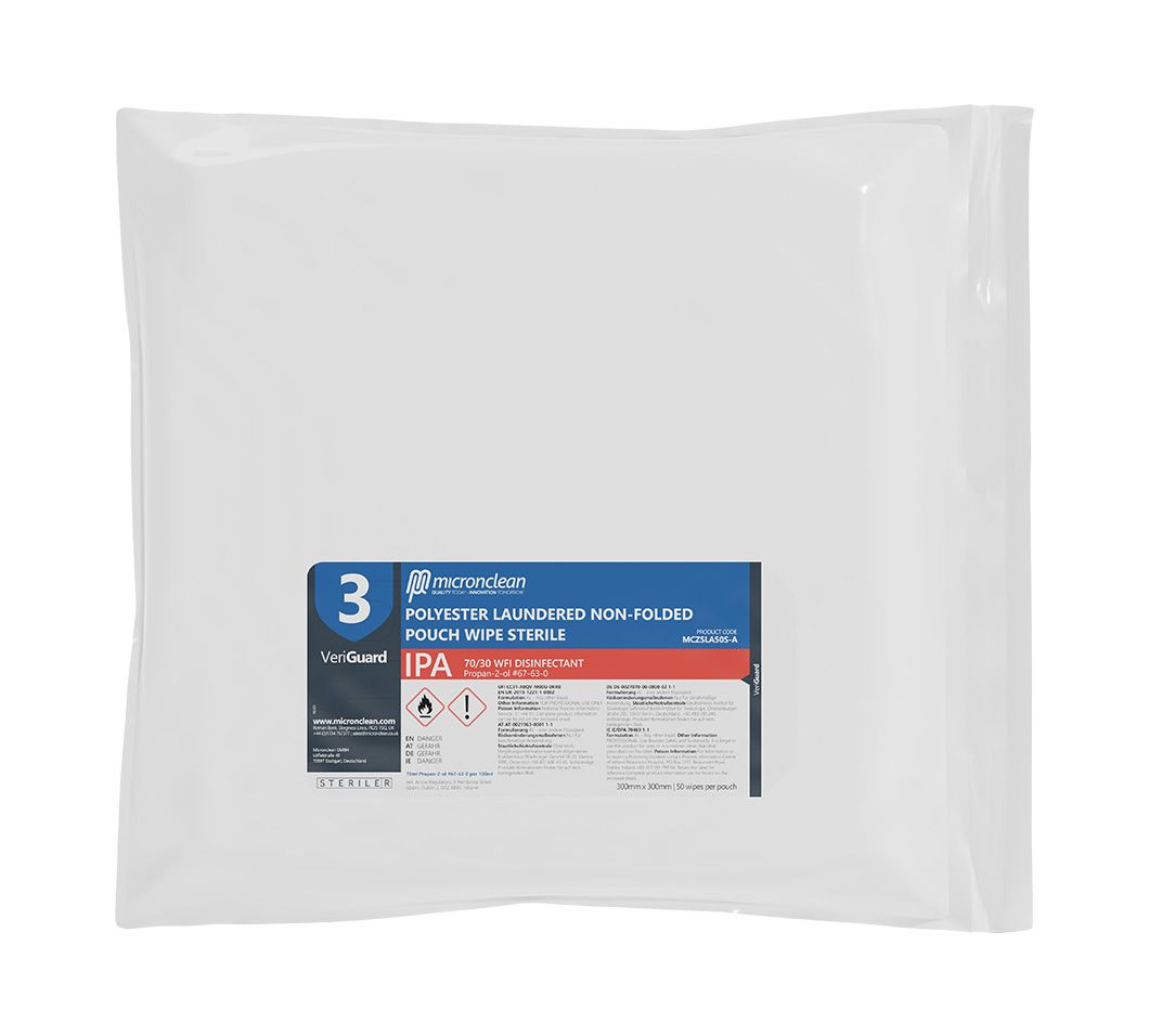 VeriGuard 3 - IPA-gewaschenes, ungefaltetes Polyester-Beutelwischtuch - steril [EU]