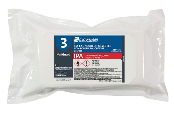 VeriGuard 3 - IPA-gewaschenes, ungefaltetes Polyester-Beutelwischtuch - steril